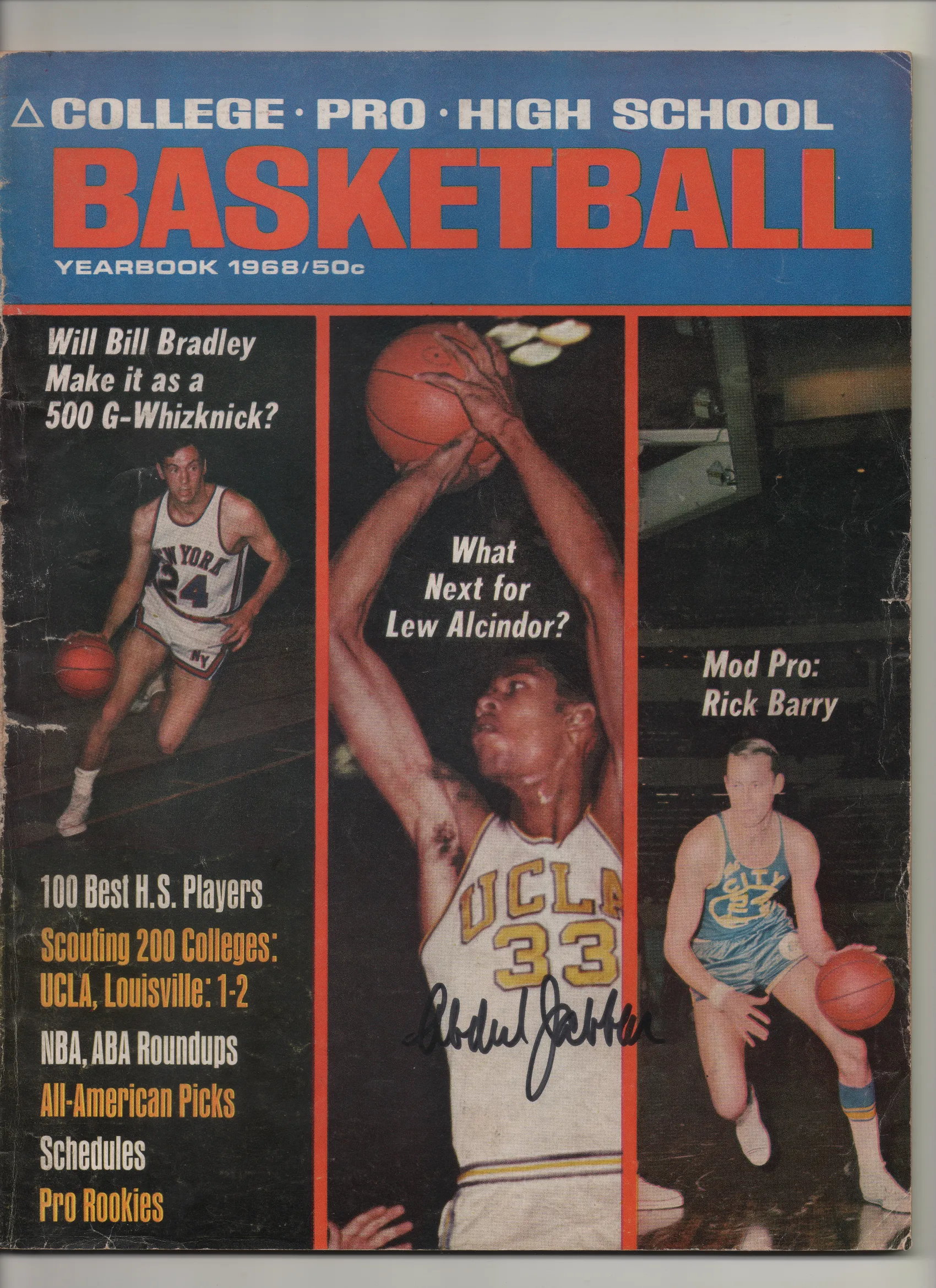 [1 of 1] 1968 College-Pro-High School Basketball Yearbook "What's Next For Lew Alcindor" Signed Kareem Abdul Jabbar