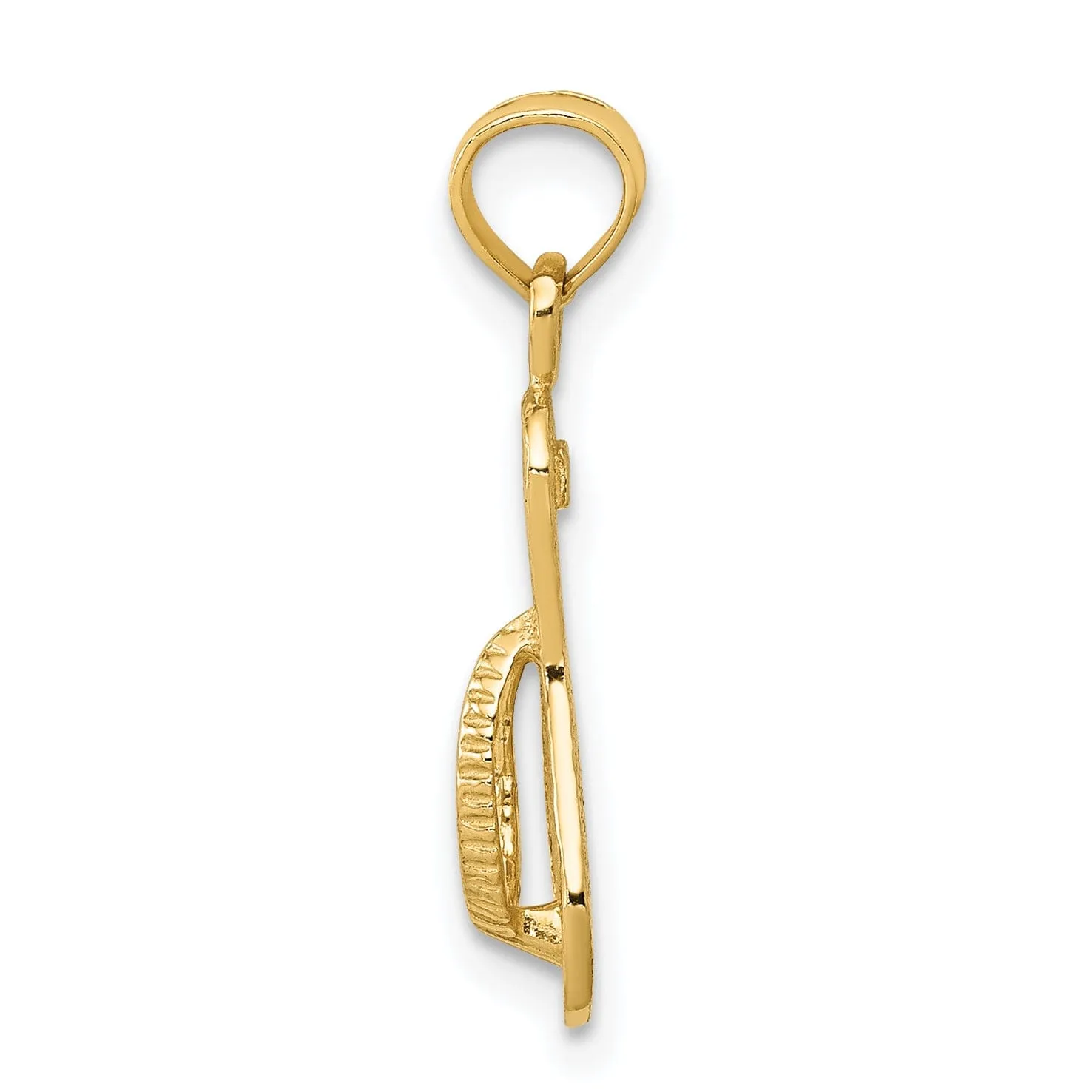 14k Yellow Gold Solid Textured Finish 3-Dmensonal Single Flip-Flop Sandle Charm Pendant