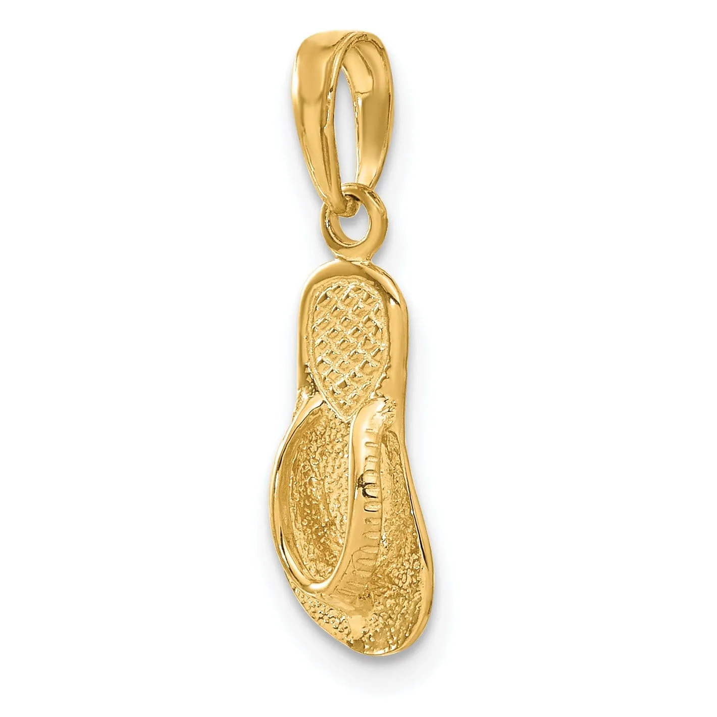 14k Yellow Gold Solid Textured Finish 3-Dmensonal Single Flip-Flop Sandle Charm Pendant