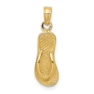 14k Yellow Gold Solid Textured Finish 3-Dmensonal Single Flip-Flop Sandle Charm Pendant