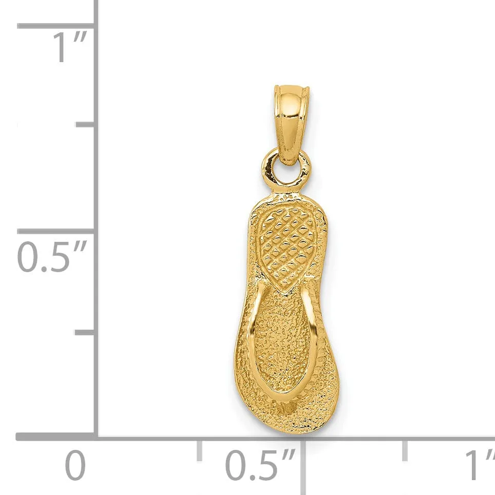 14k Yellow Gold Solid Textured Finish 3-Dmensonal Single Flip-Flop Sandle Charm Pendant