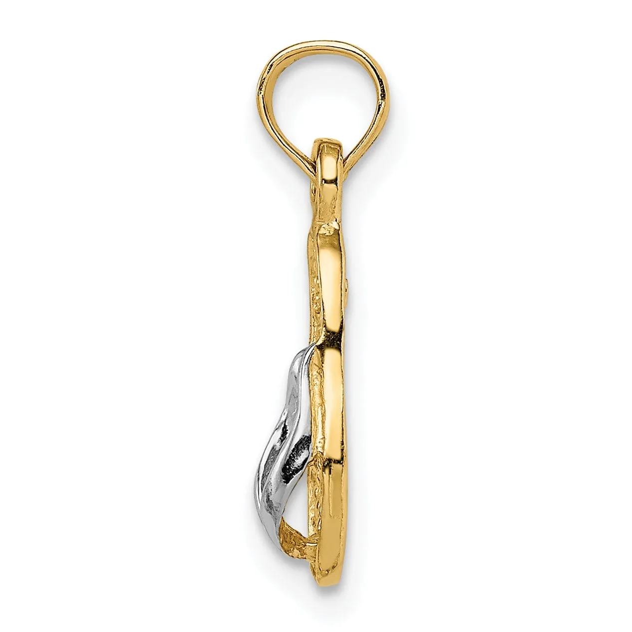 14k Yellow Gold, White Rhodium Solid 3-Dimensional Single Flip-Flop Sandle Charm Pendant