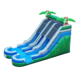 15'H Dual Lane Green Slide Wet n Dry with Palm Trees
