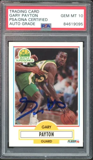 1990 Fleer #U92 Gary Payton RC Rookie Supersonics PSA/DNA Auto GEM MINT 10