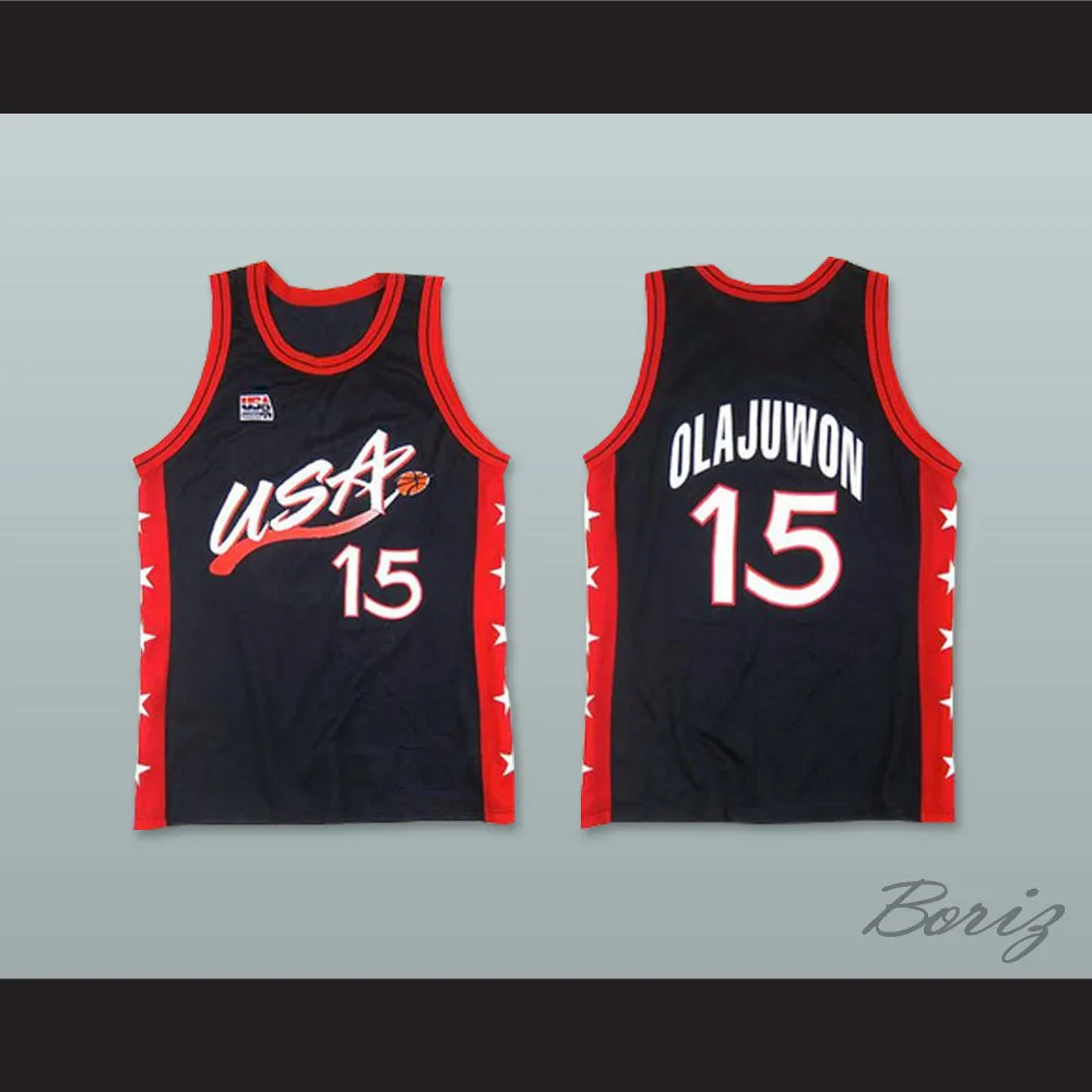 1996 Hakeem Olajuwon 15 USA Team Away Basketball Jersey