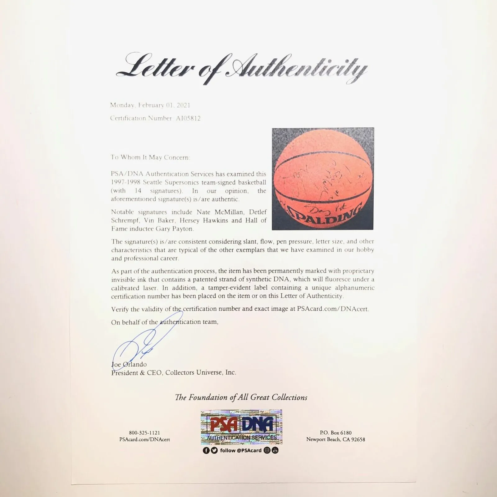 1997-98 Seattle Supersonics Team Signed Basketball PSA/DNA Autographed