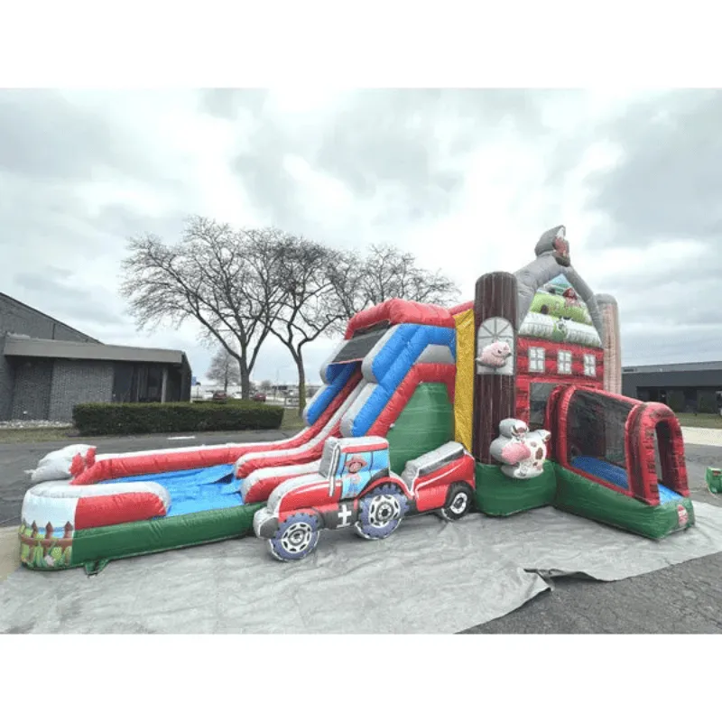 2-Lane Farm Bounce House Combo Wet n Dry