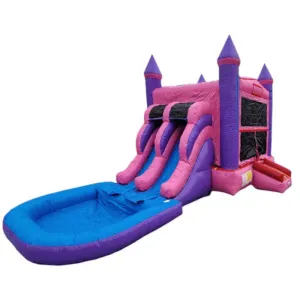 2-Lane Pink Castle Bouncy House Combo w/ Pool