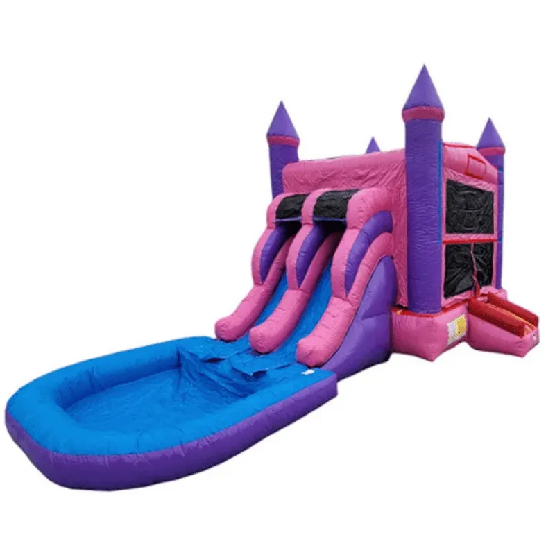 2-Lane Pink Castle Bouncy House Combo w/ Pool