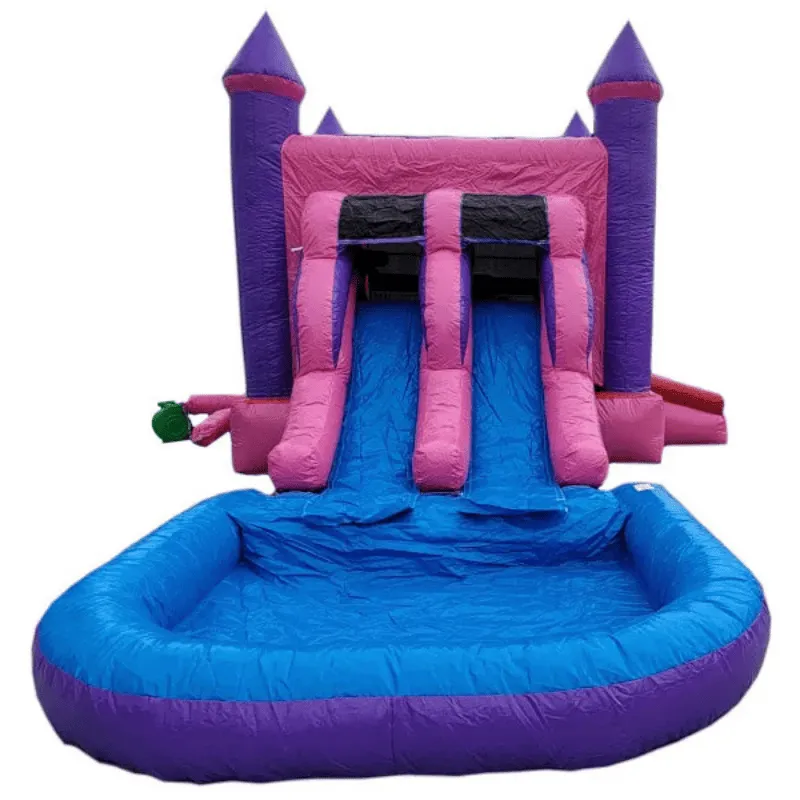 2-Lane Pink Castle Bouncy House Combo w/ Pool