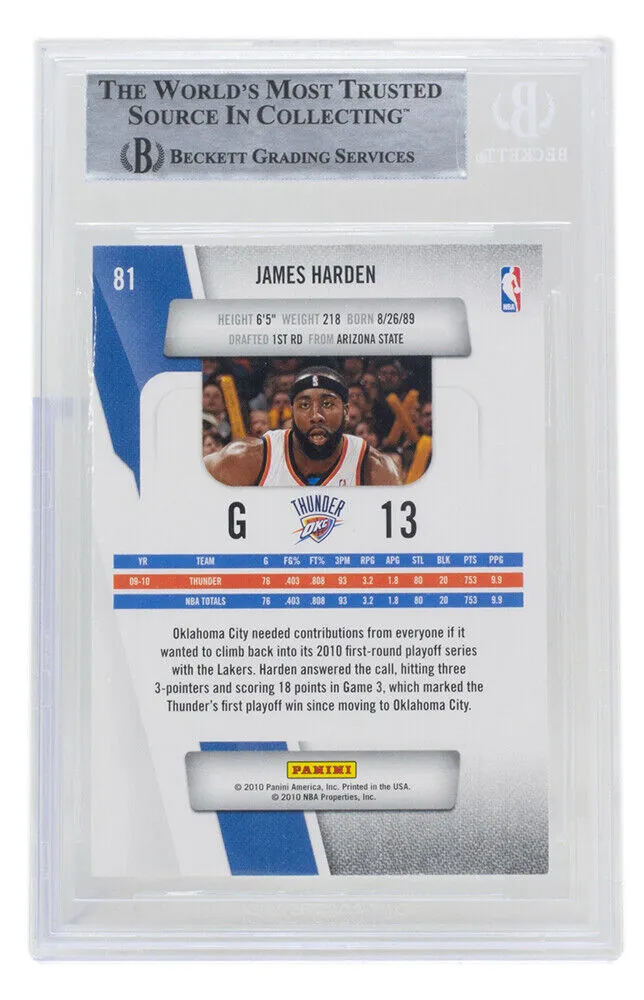 2010-11 James Harden Signed Oklahoma City Thunder Prestige Rookie Card #81 BAS