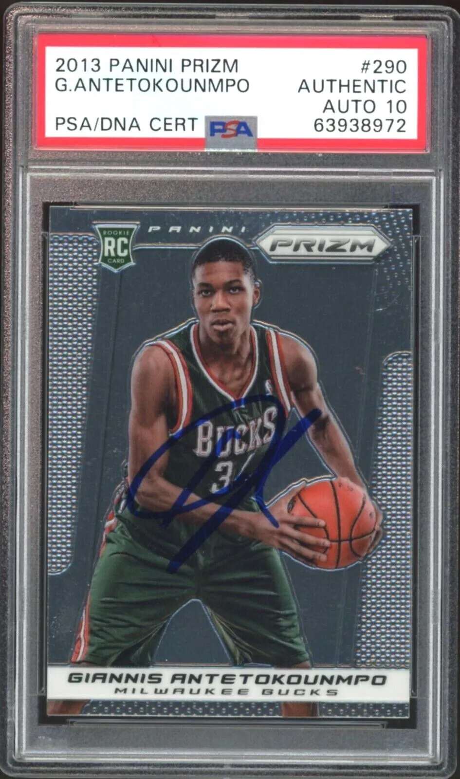 2013 Panini Prizm #290 Giannis Antetokounmpo RC Rookie Bucks PSA/DNA Auto 10
