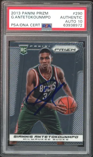 2013 Panini Prizm #290 Giannis Antetokounmpo RC Rookie Bucks PSA/DNA Auto 10
