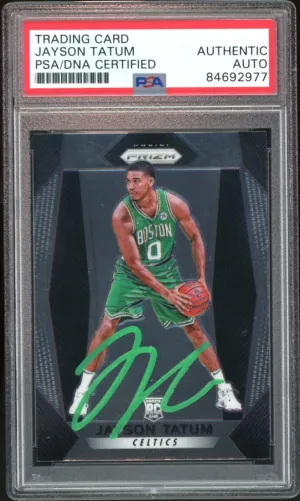 2017 Panini Prizm #16 Jayson Tatum RC On Card Green Ink PSA/DNA Auto Authentic
