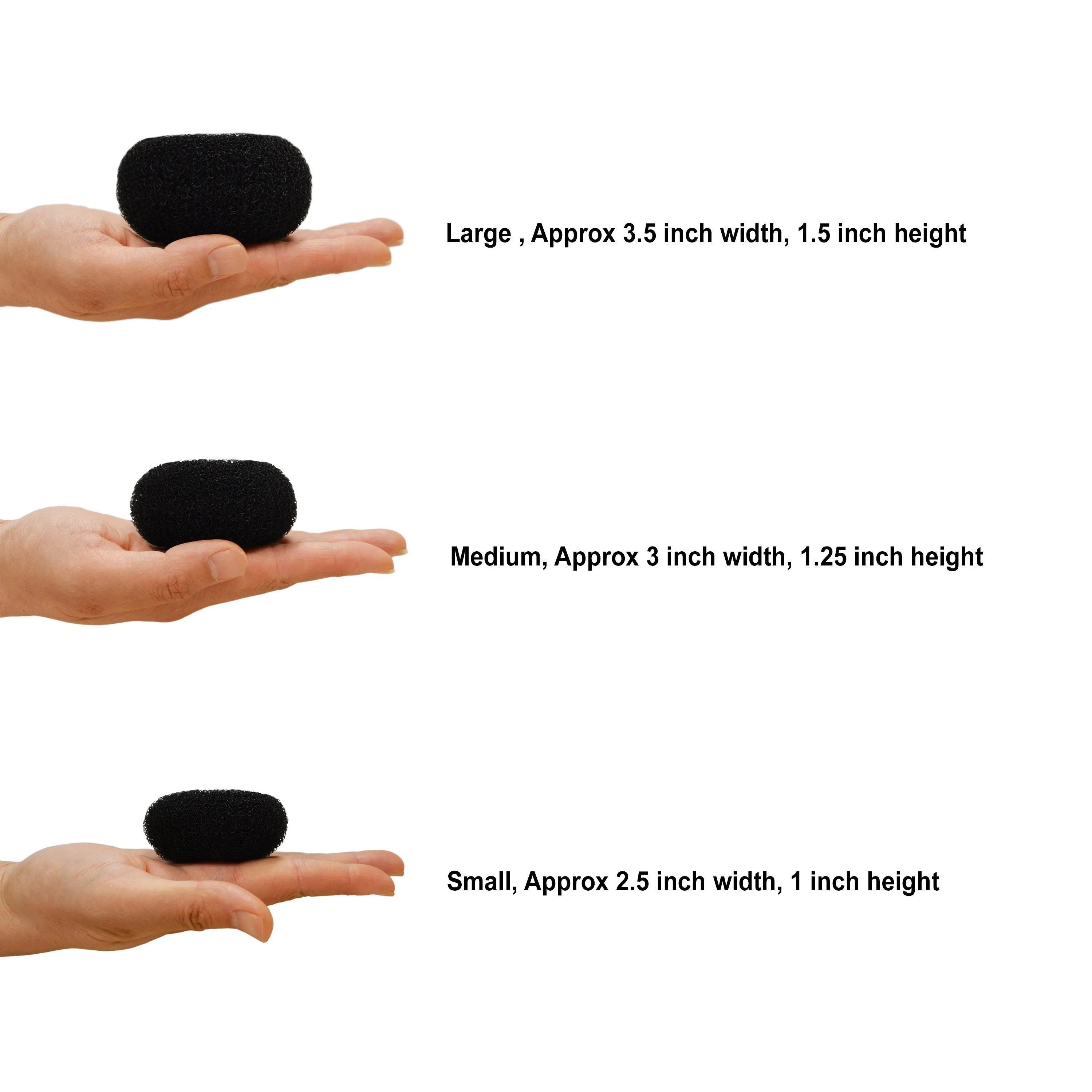 3 Pieces Hair Donut Bun Maker (Black - L, M, S)