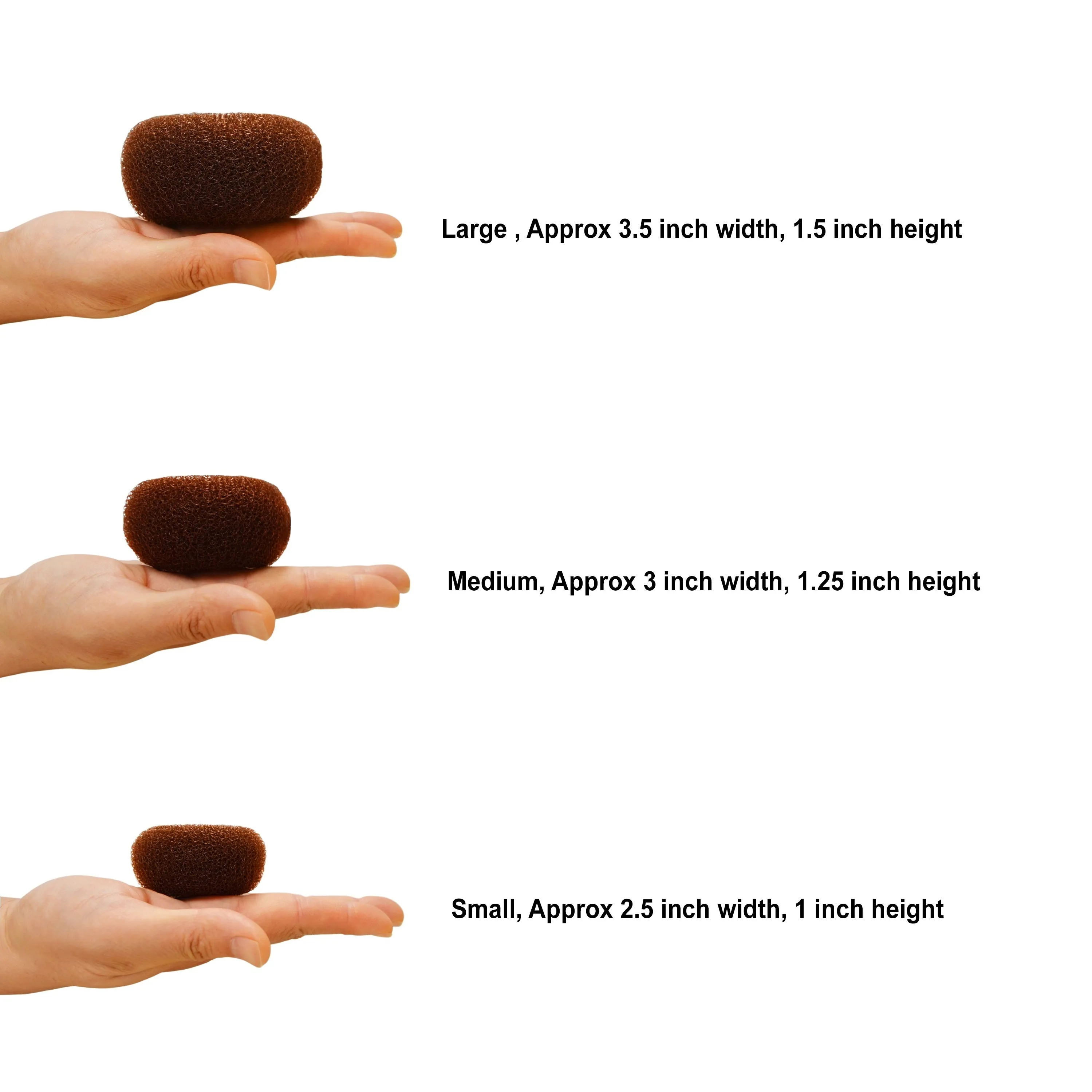 3 Pieces Hair Donut Bun Maker (Brown - L, M, S)