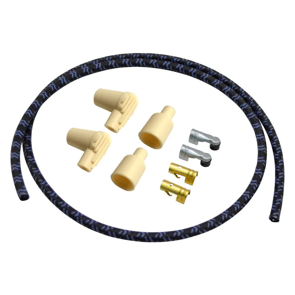 7mm Braided Cloth Motorcycle Spark Plug Wire Kit - Black / Blue