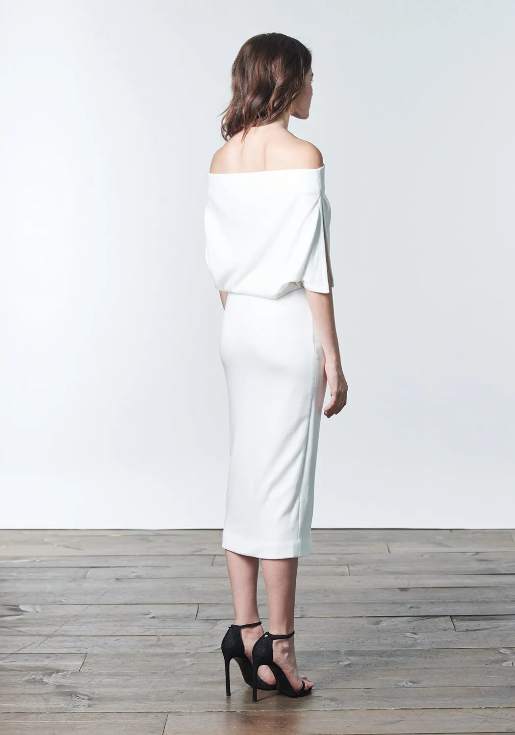 ALEXI Off-the-shoulder Ecru Knit Dress