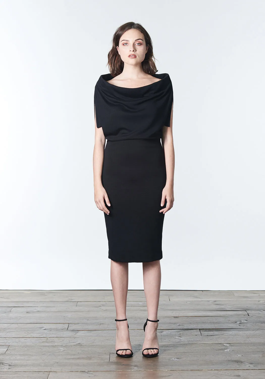 ALEXI Off-the-shoulder Ecru Knit Dress