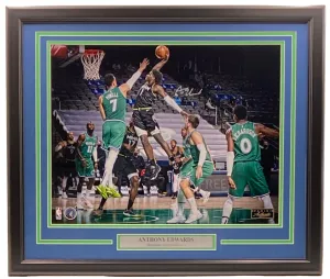 Anthony Edwards Signed Framed 16x20 Timberwolves Dunk vs Mavericks Photo Panini
