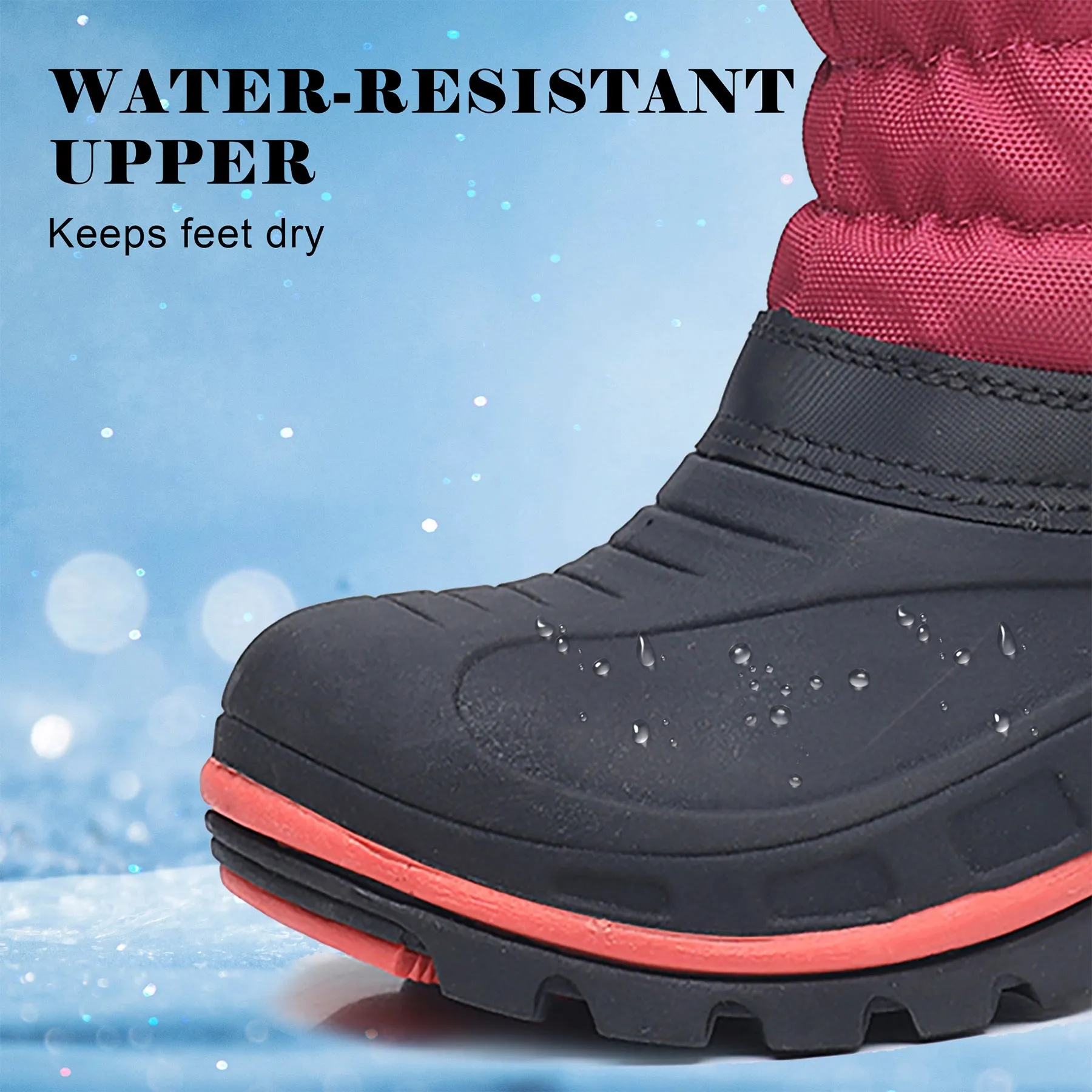 Apakowa Boys Girls Snow Boots Outdoor Slip Resistant Insulated Waterproof Winter Snow Boots (Toddler/Little Kid/Big Kid)-H2303-BlackBurgundy