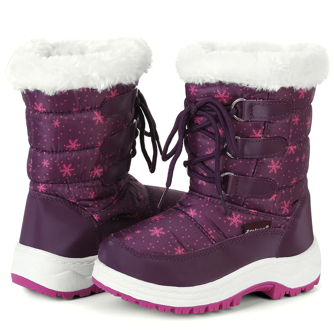 Apakowa Girls Water Resistance Snow Boots with Side Zipper for Toddler/Little Kid-FXJFSZK-H8322-purple