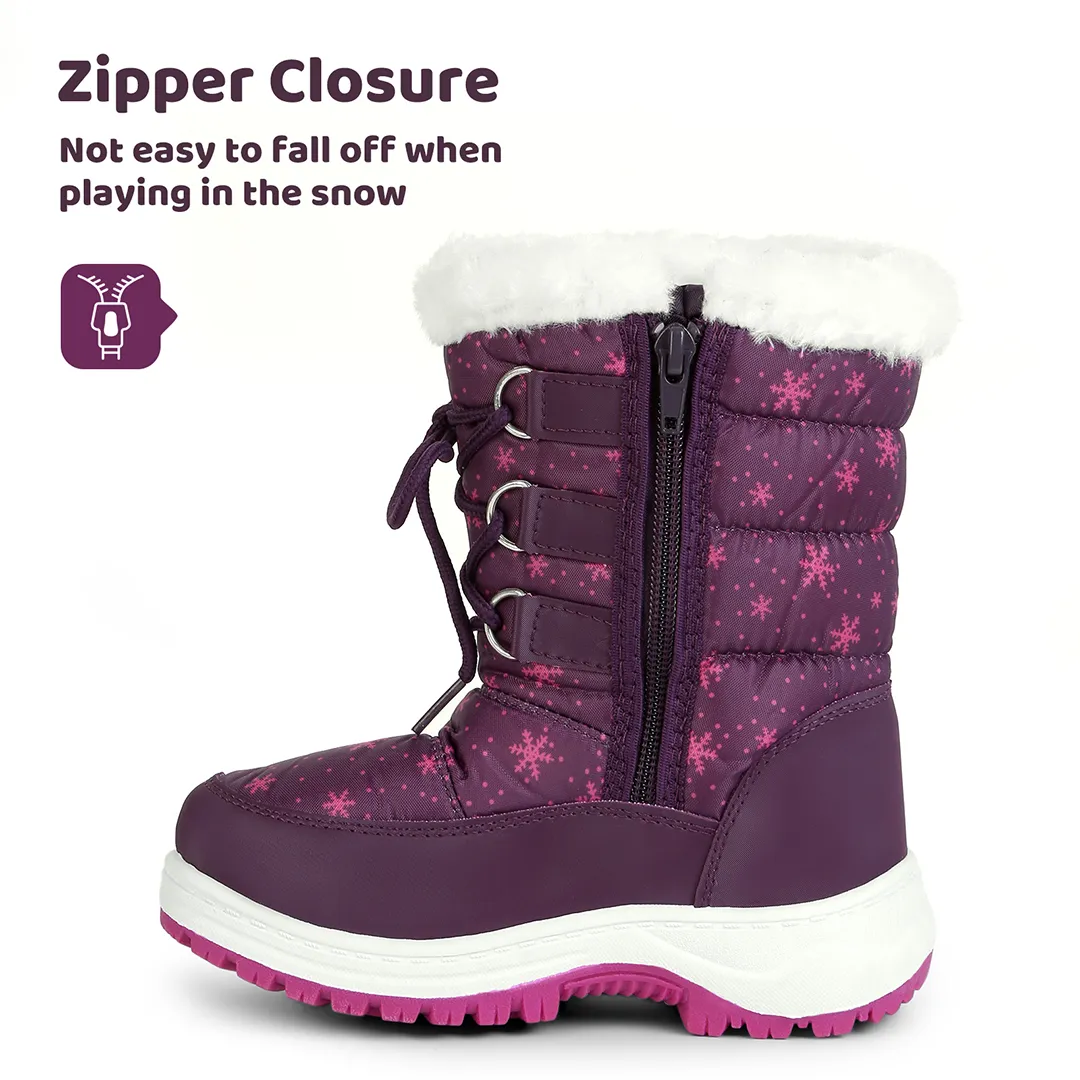 Apakowa Girls Water Resistance Snow Boots with Side Zipper for Toddler/Little Kid-FXJFSZK-H8322-purple
