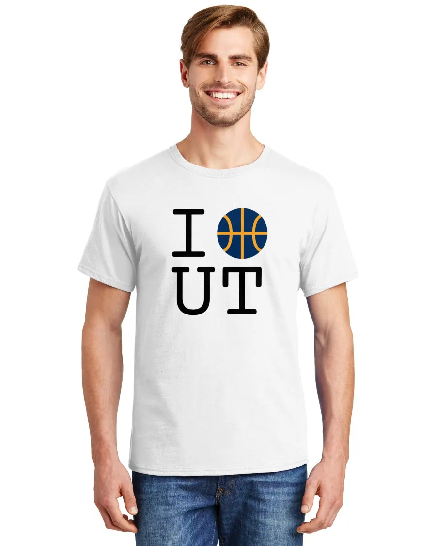 Basketball Utah White Tee - Navy Ball Design
