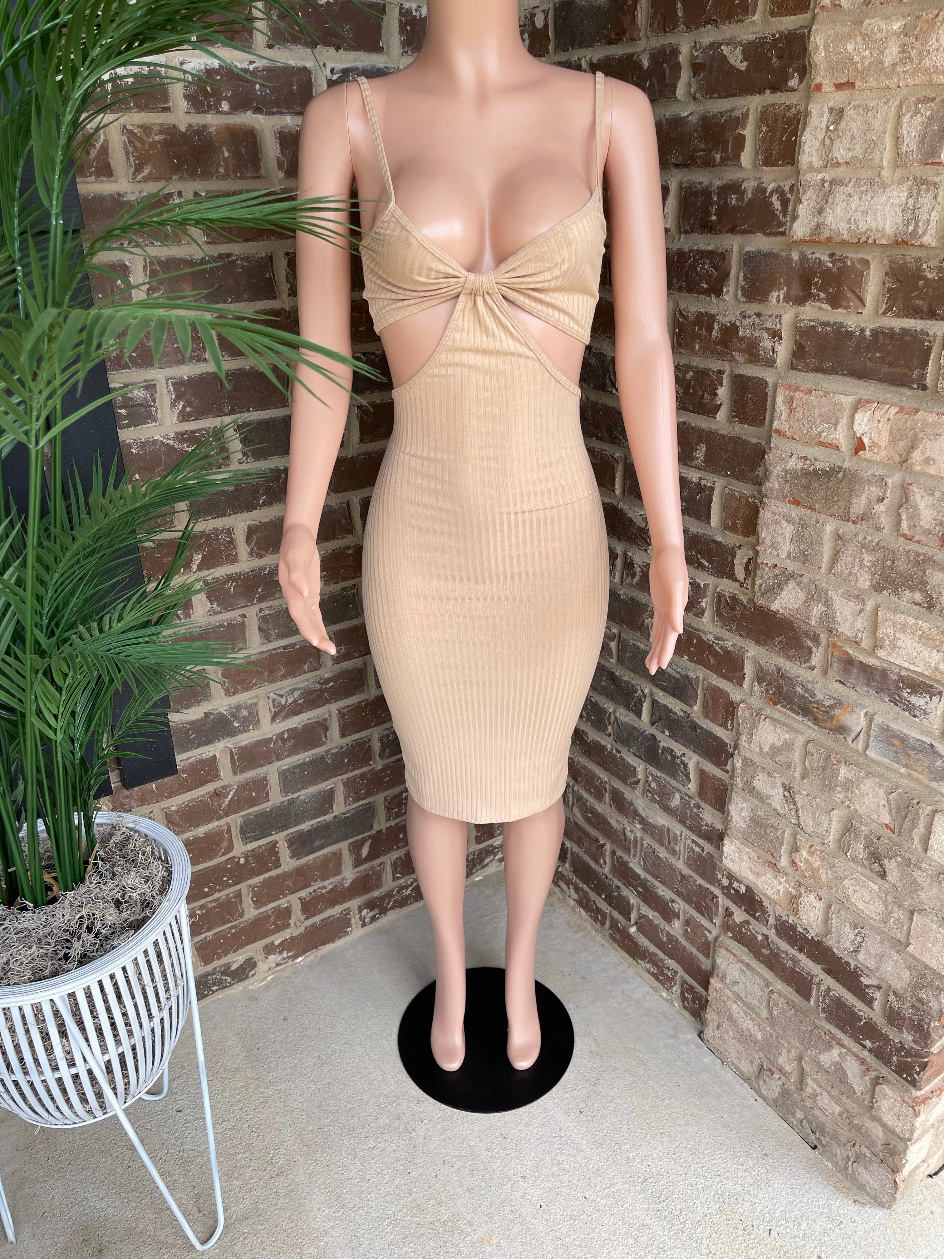 Bellagio Ribbed Side Cut Dress | Beige