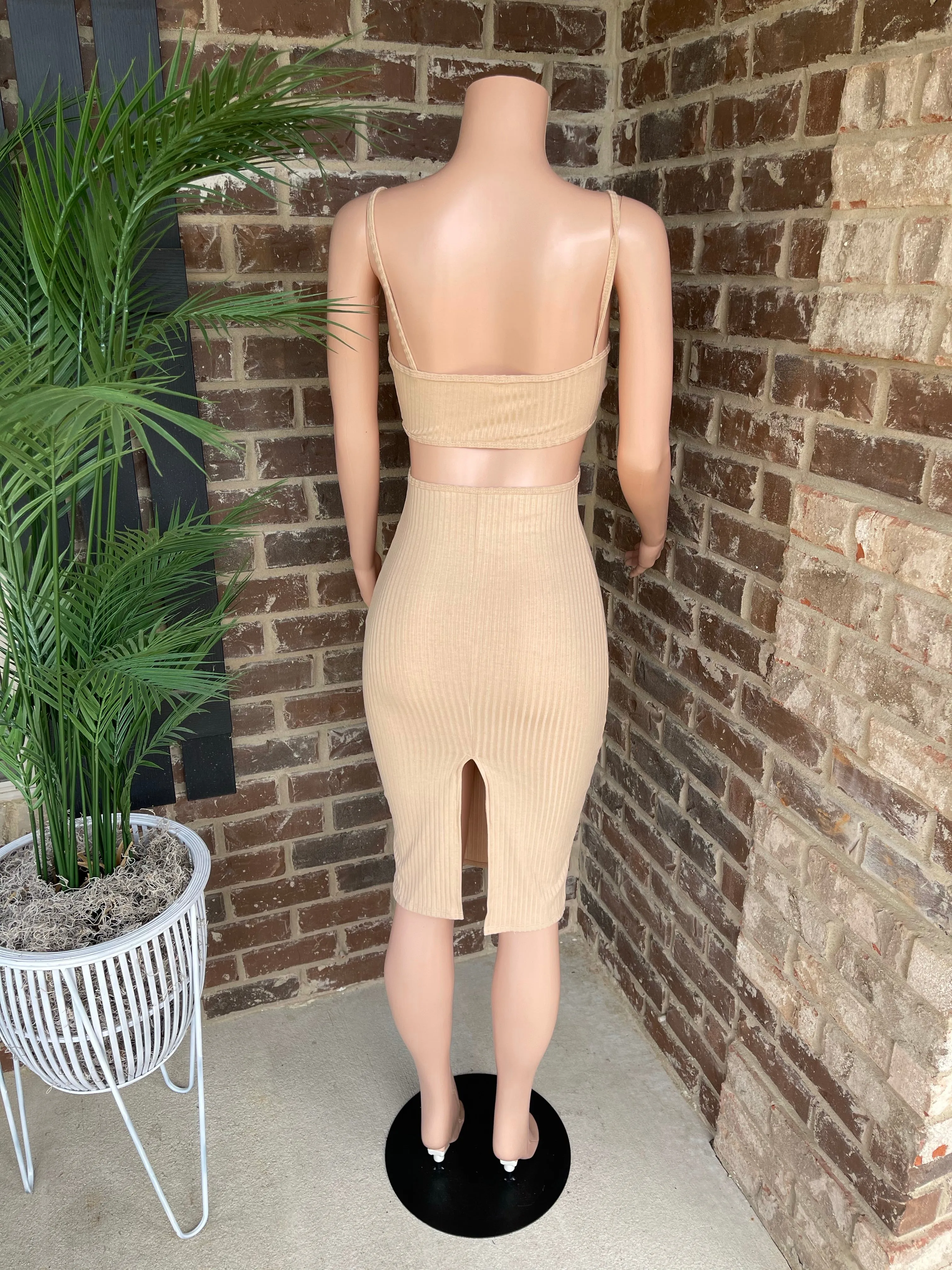 Bellagio Ribbed Side Cut Dress | Beige