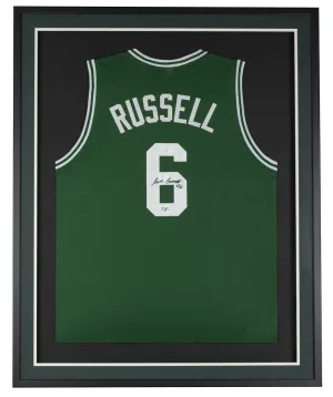 Bill Russell Signed Framed Custom Green Pro Style Basketball Jersey JSA