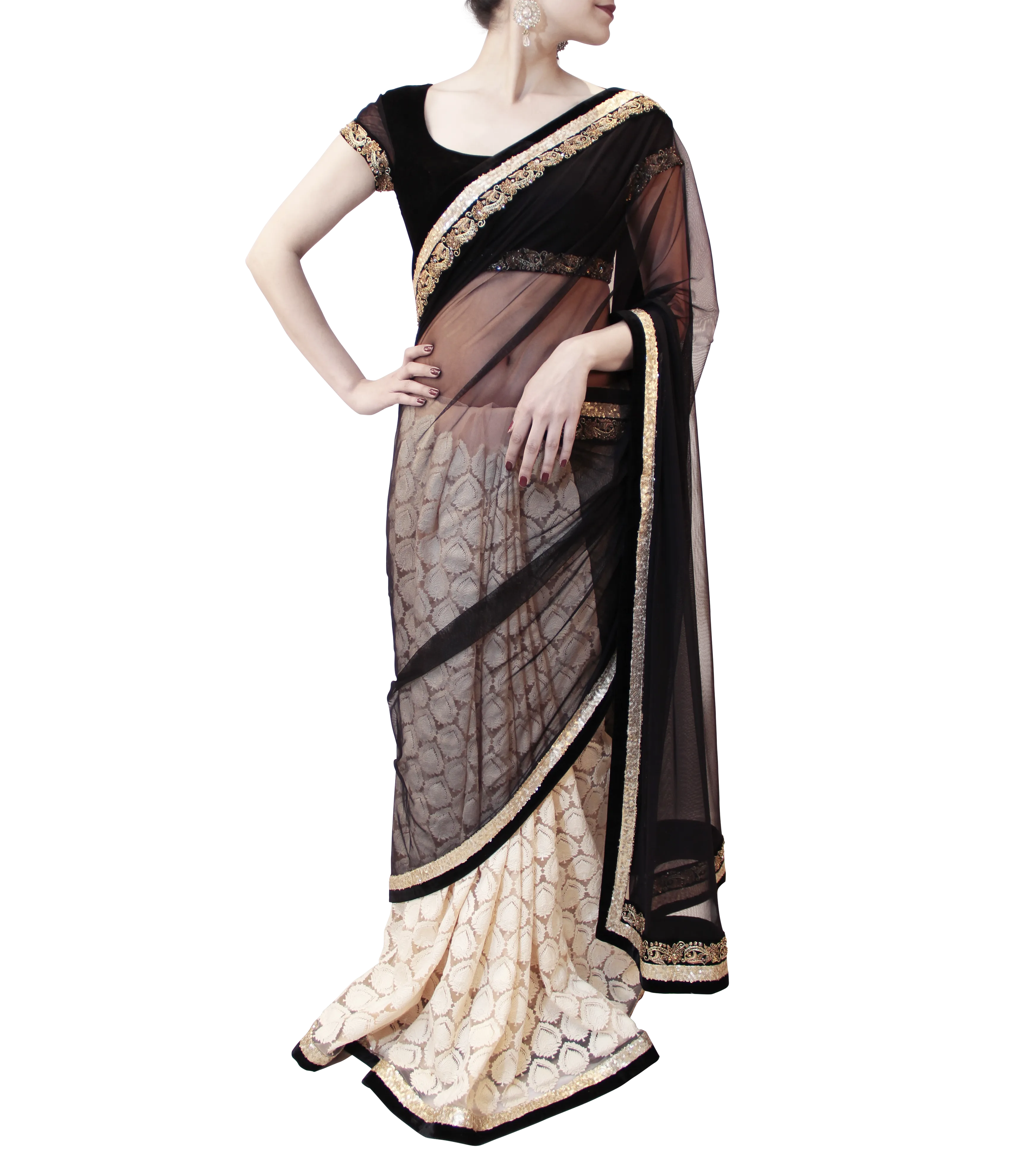 BLACK AND CREAM SAREE