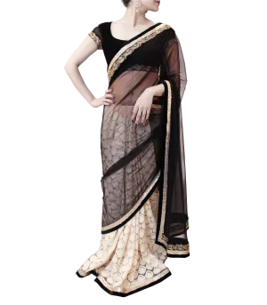 BLACK AND CREAM SAREE