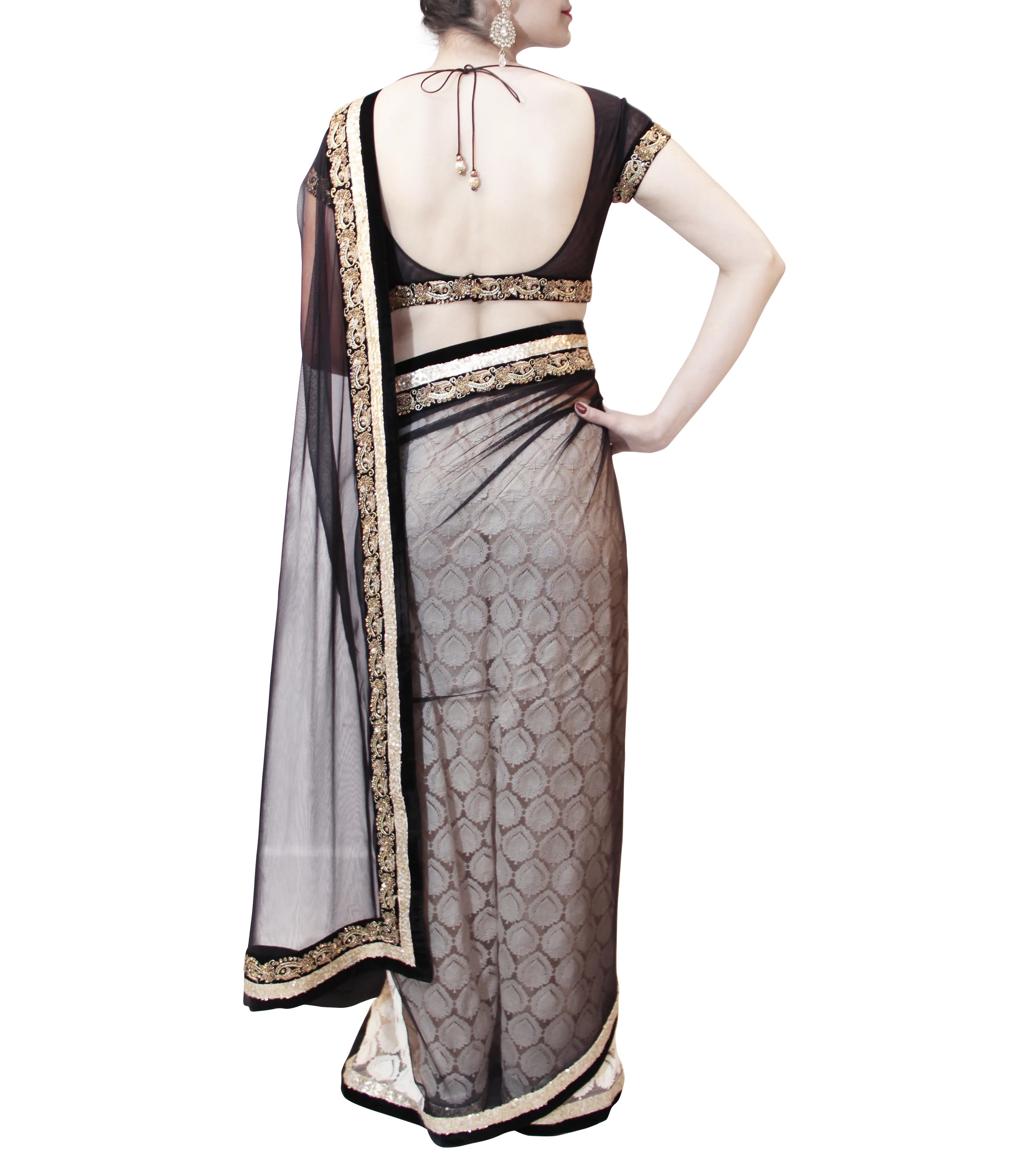 BLACK AND CREAM SAREE