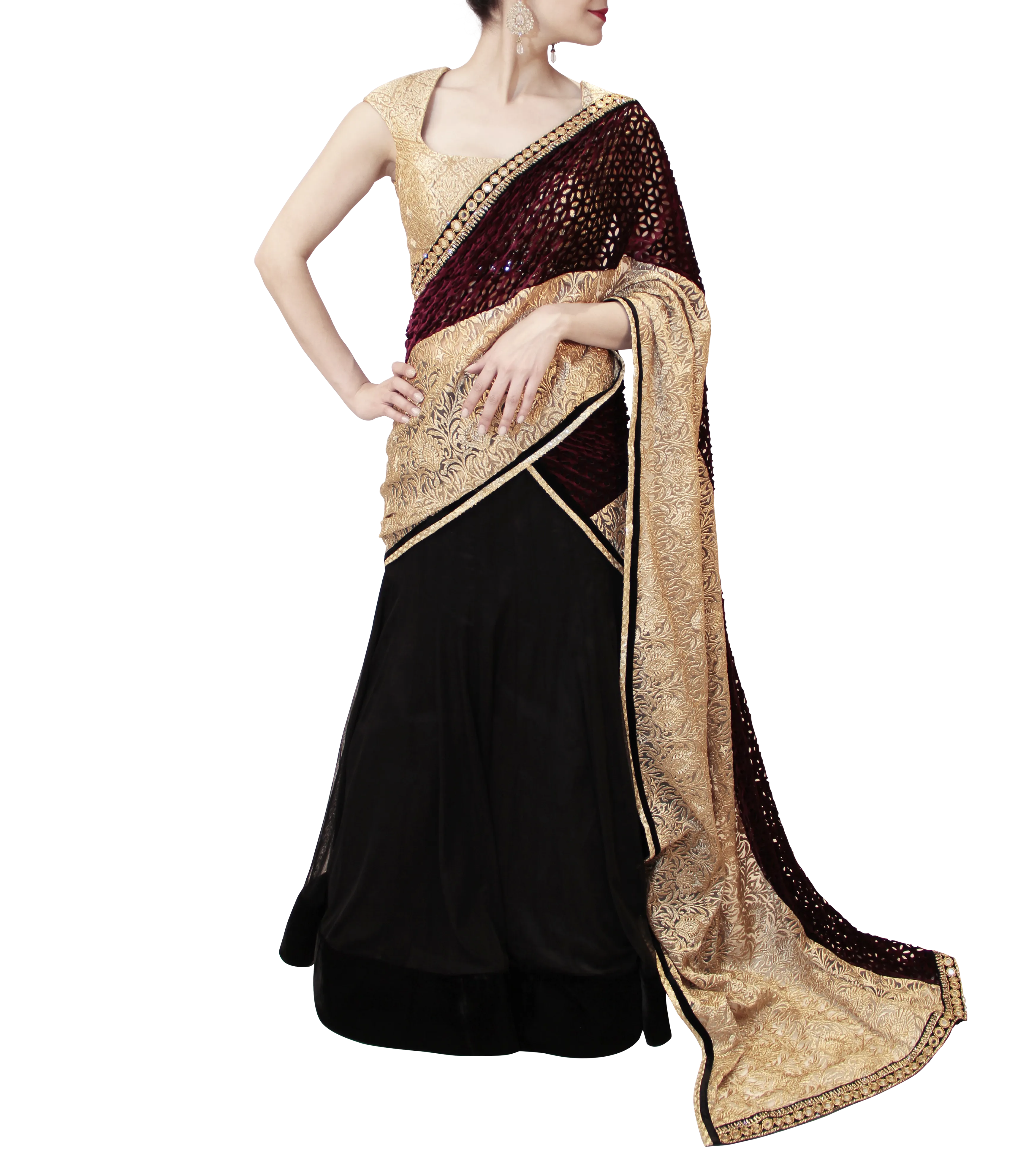 BLACK AND PLUM LEHENGA SAREE
