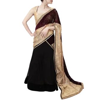 BLACK AND PLUM LEHENGA SAREE