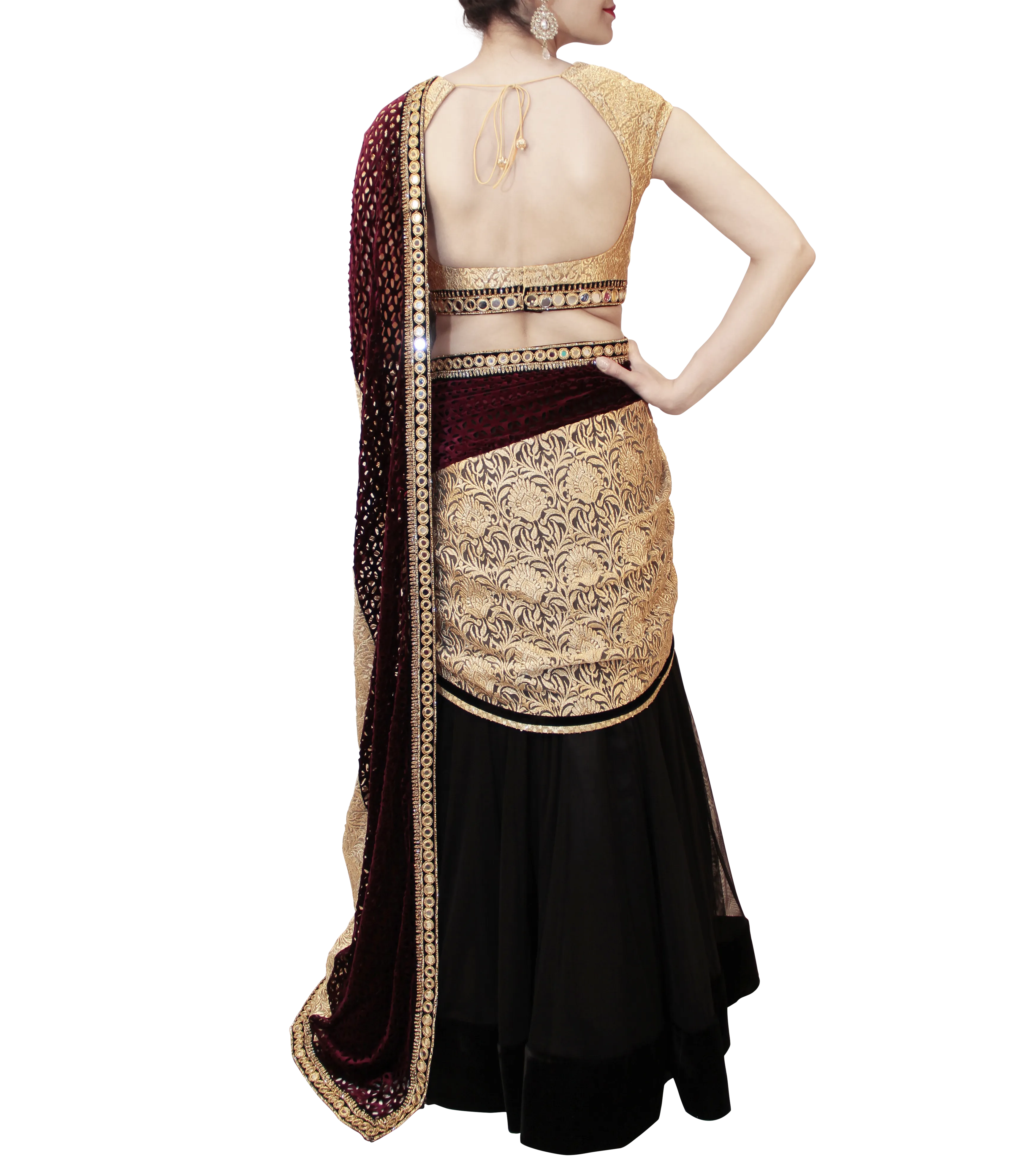 BLACK AND PLUM LEHENGA SAREE