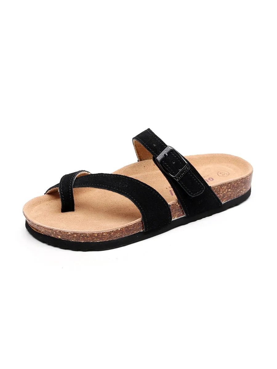 Black Buckle-Accent Suede Upper Sandal