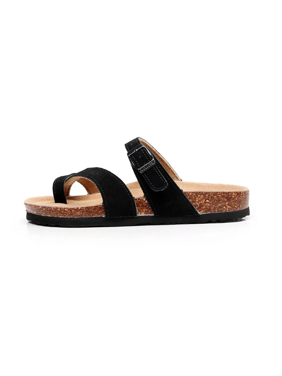 Black Buckle-Accent Suede Upper Sandal