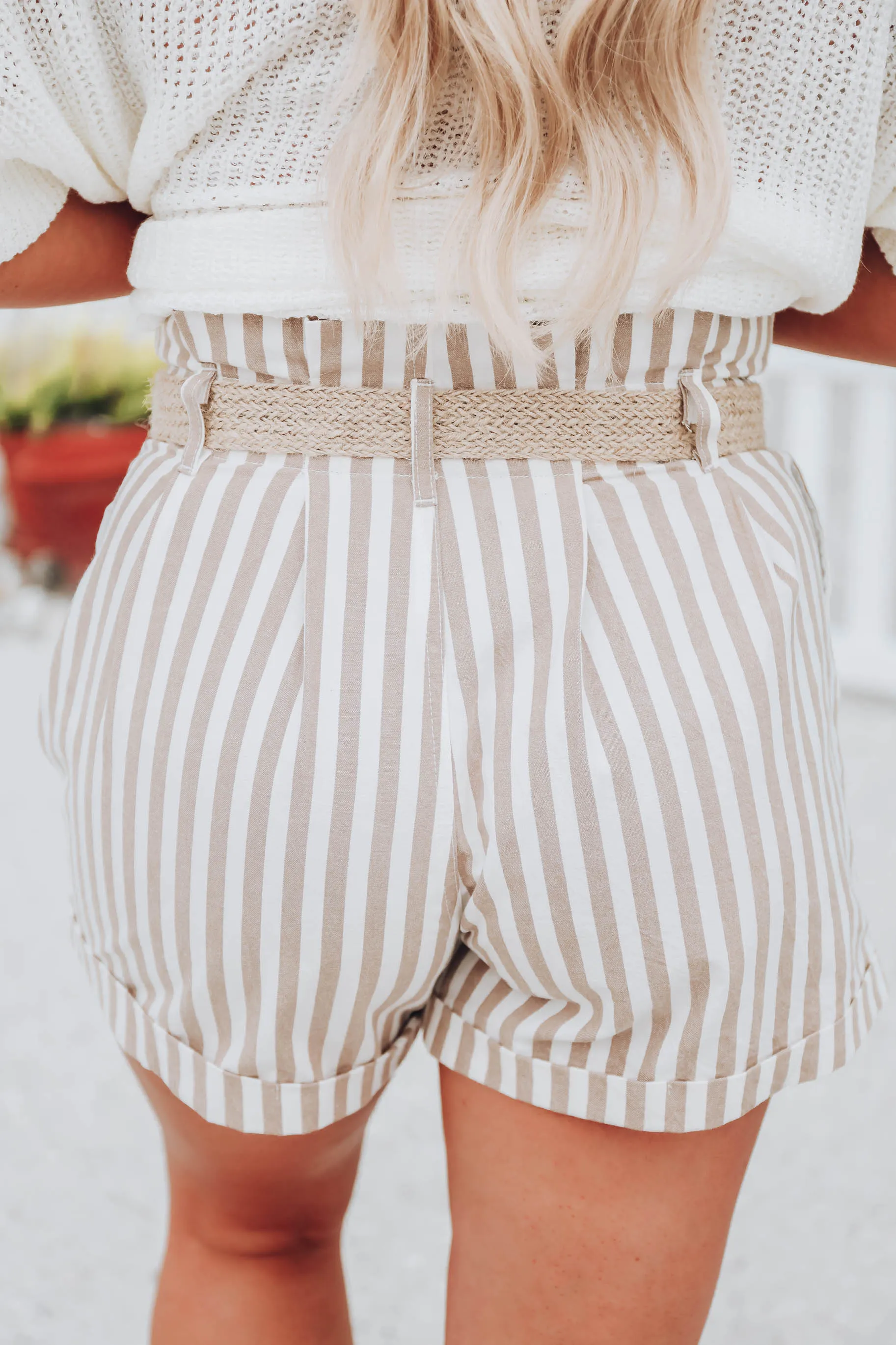 Bondi Belted Striped Shorts - Taupe