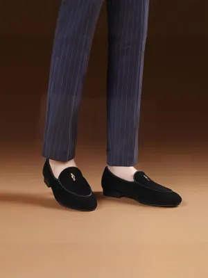 British style classic men's velvet loafers metal small lightning slip-on formal loafers suitable for wedding parties
