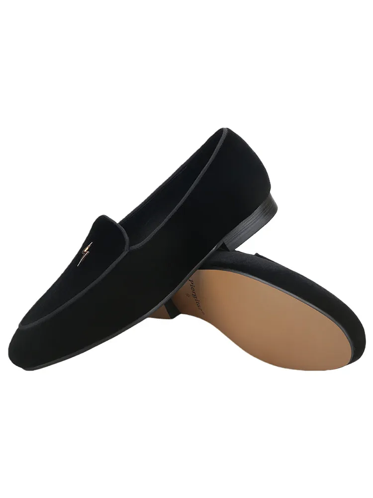 British style classic men's velvet loafers metal small lightning slip-on formal loafers suitable for wedding parties