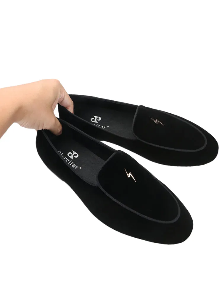 British style classic men's velvet loafers metal small lightning slip-on formal loafers suitable for wedding parties
