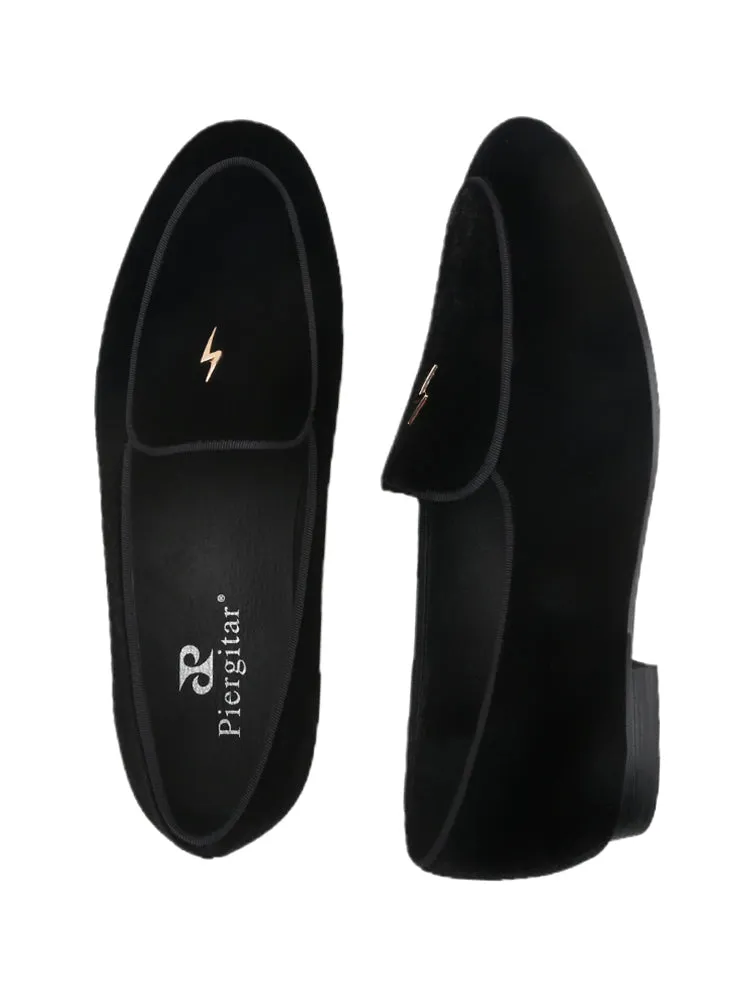 British style classic men's velvet loafers metal small lightning slip-on formal loafers suitable for wedding parties