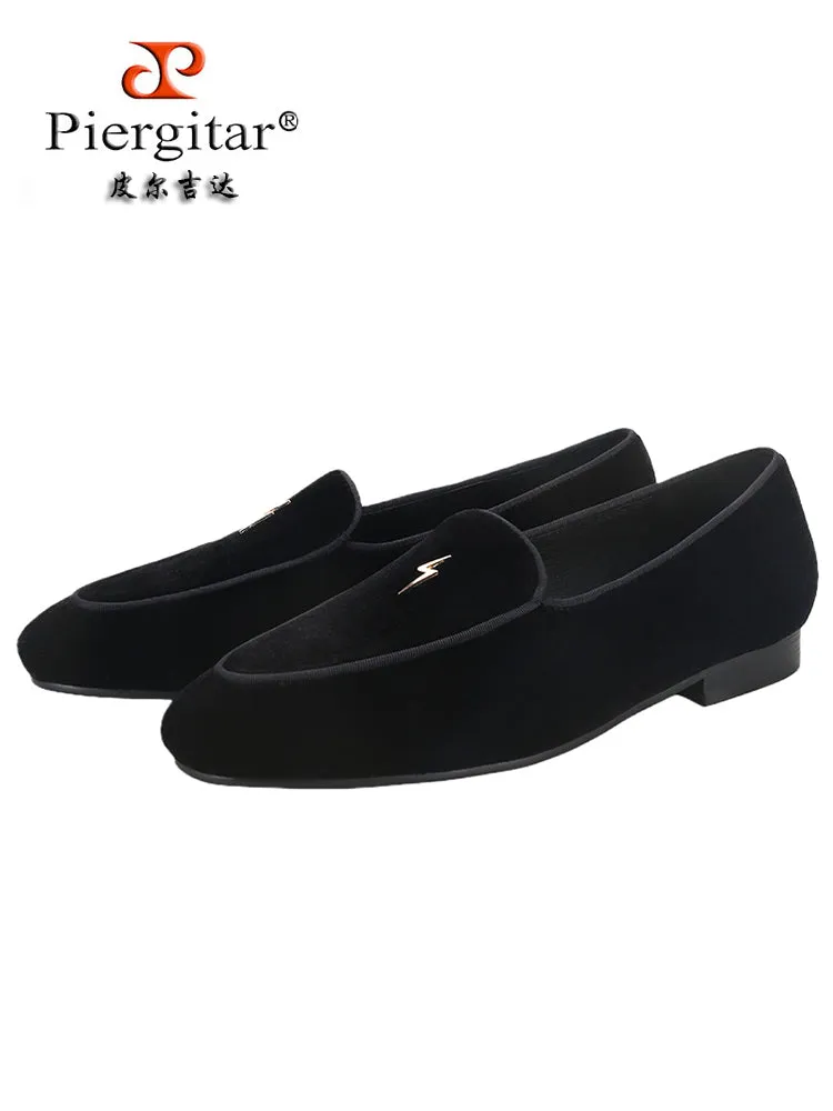 British style classic men's velvet loafers metal small lightning slip-on formal loafers suitable for wedding parties