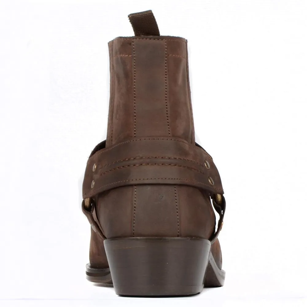 Brown Genuine Oiled Leather Western Boots Men Biker Ankle Boots