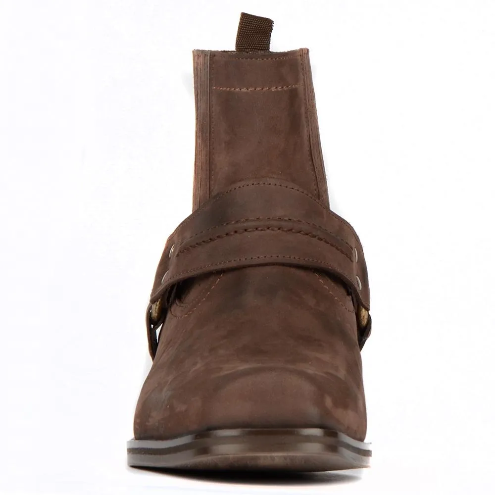 Brown Genuine Oiled Leather Western Boots Men Biker Ankle Boots