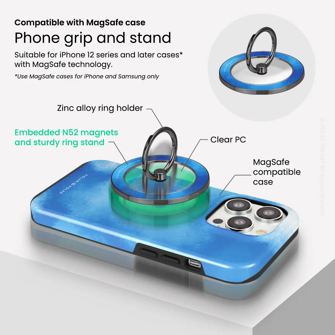 Clouds in Summer - Black MagSafe Phone Grip and Ring Holder Stand