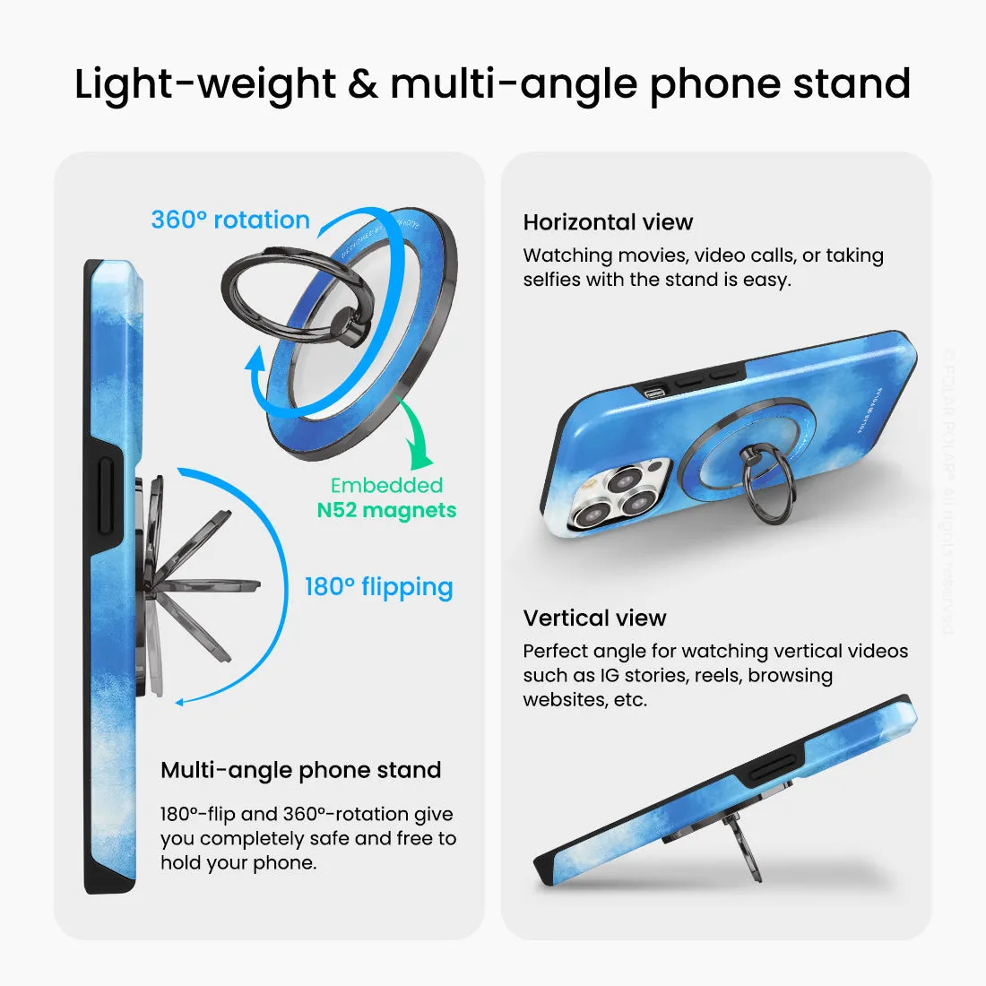 Clouds in Summer - Black MagSafe Phone Grip and Ring Holder Stand