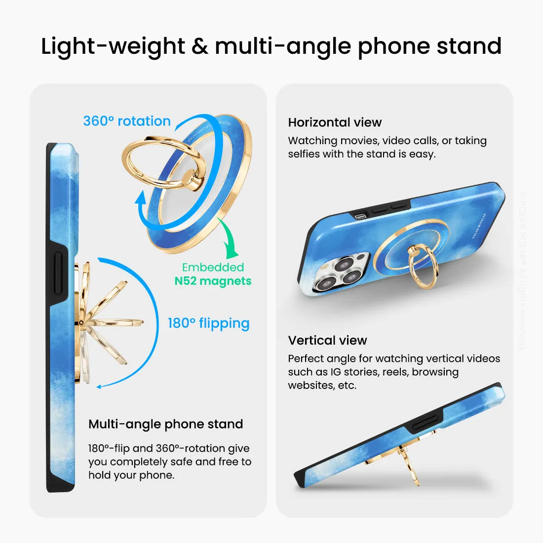 Clouds in Summer - Golden MagSafe Phone Grip and Ring Holder Stand